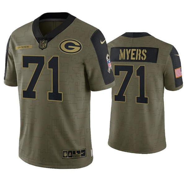 Mens Green Bay Packers #71 Josh Myers Nike Olive 2021 Salute To Service Limited Jersey 