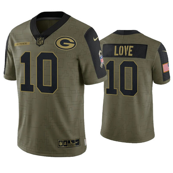 Mens Green Bay Packers #10 Jordan Love Nike Olive 2021 Salute To Service Limited Jersey