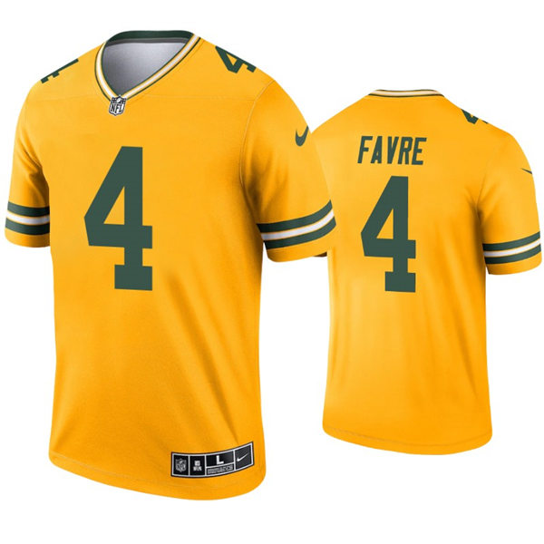 Mens Green Bay Packers Retired Player #4 Brett Favre Nike Gold Inverted Legend Jersey