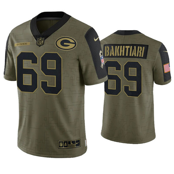 Mens Green Bay Packers #69 David Bakhtiari Nike Olive 2021 Salute To Service Limited Jersey