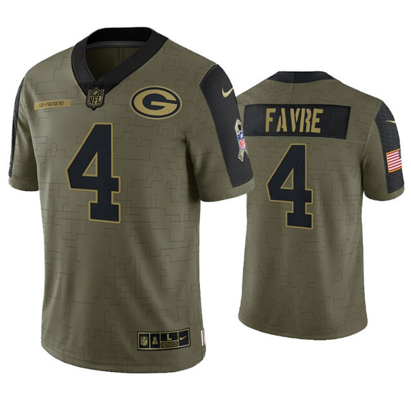 Mens Green Bay Packers Retired Player #4 Brett Favre Nike Olive 2021 Salute To Service Limited Jersey