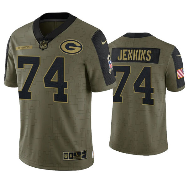 Mens Green Bay Packers #74 Elgton Jenkins Nike Olive 2021 Salute To Service Limited Jersey