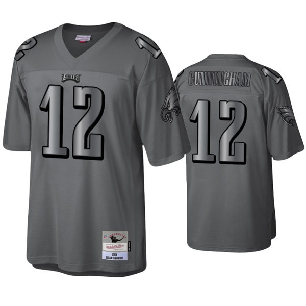 Mens Philadelphia Eagles #12 Randall Cunningham Mitchell&Ness Throwback Charcoal Metal Legacy Jersey
