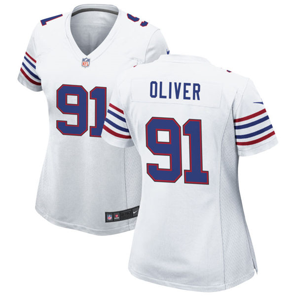 Womens Buffalo Bills #91 Ed Oliver Nike White Alternate Retro Limited Jersey