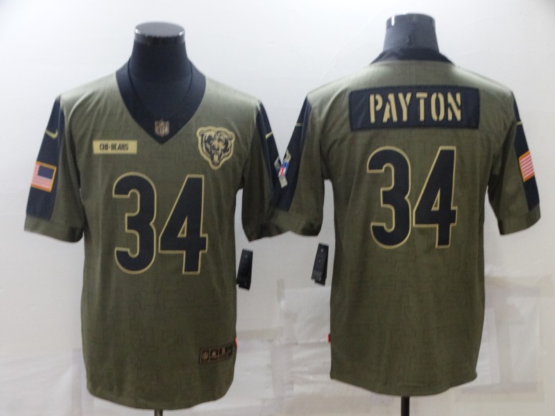Mens Chicago Bears Retired Player #34 Walter Payton Stitched Nike Olive 2021 Salute To Service Limited Player Jersey