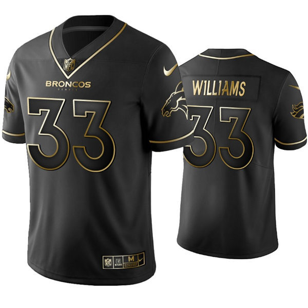 Mens Denver Broncos #33 Javonte Williams Nike Black Golden Edition Vapor Limited Jersey