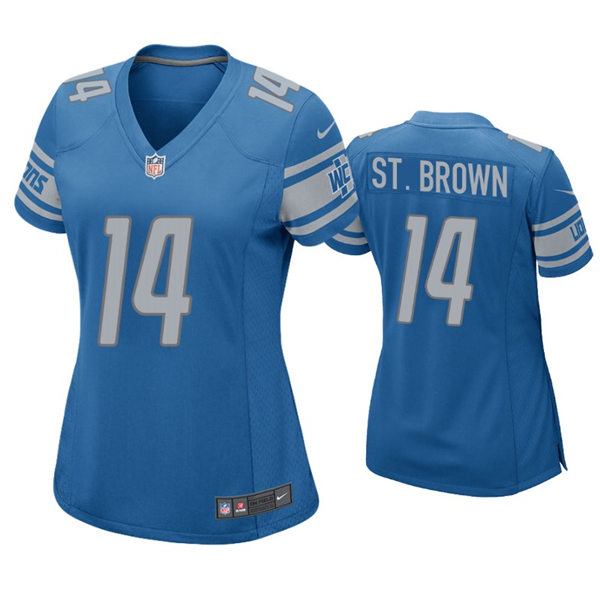 Womens Detroit Lions #14 Amon-Ra St. Brown Nike Blue Limited Jersey