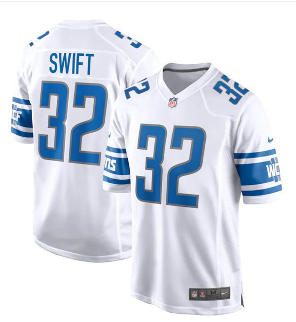 Mens Detroit Lions #32 D'Andre Swift Nike White Vapor Untouchable Limited Jersey