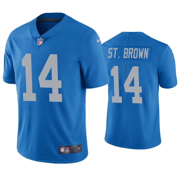 Mens Detroit Lions #14 Amon-Ra St. Brown Nike Blue 2017 Throwback Limited Player Jersey