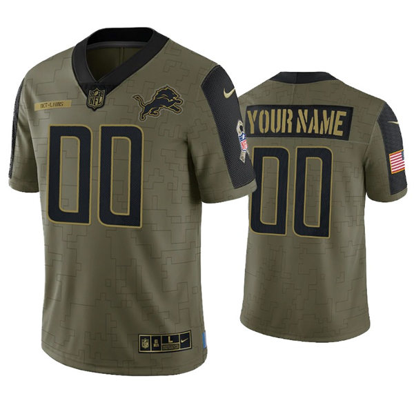 Youth Detroit Lions Custom Nike Olive 2021 Salute To Service Limited Jersey