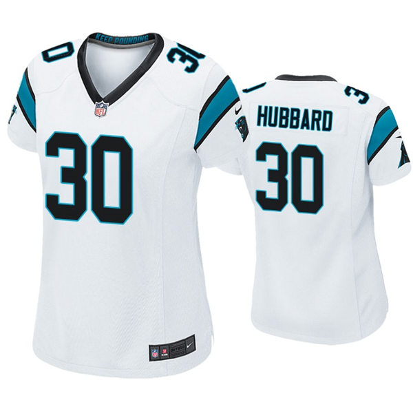 Womens Carolina Panthers #30 Chuba Hubbard Nike White Limited Jersey