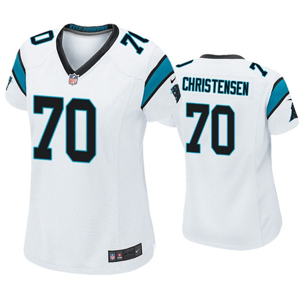 Womens Carolina Panthers #70 Brady Christensen Nike White Limited Jersey