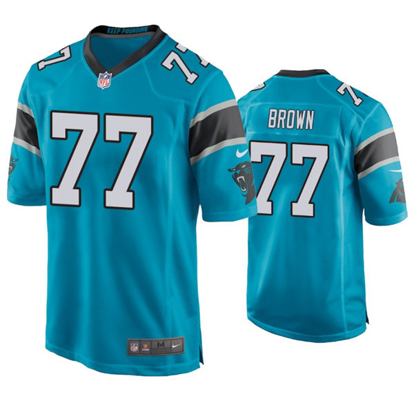 Mens Carolina Panthers #77 Deonte Brown Nike Blue Vapor Untouchable Limited Jersey