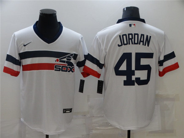 Mens Chicago White Sox Retired Player #45 Michael Jordan Nike White Pullover Retro Classic Cooperstown Collection Jersey
