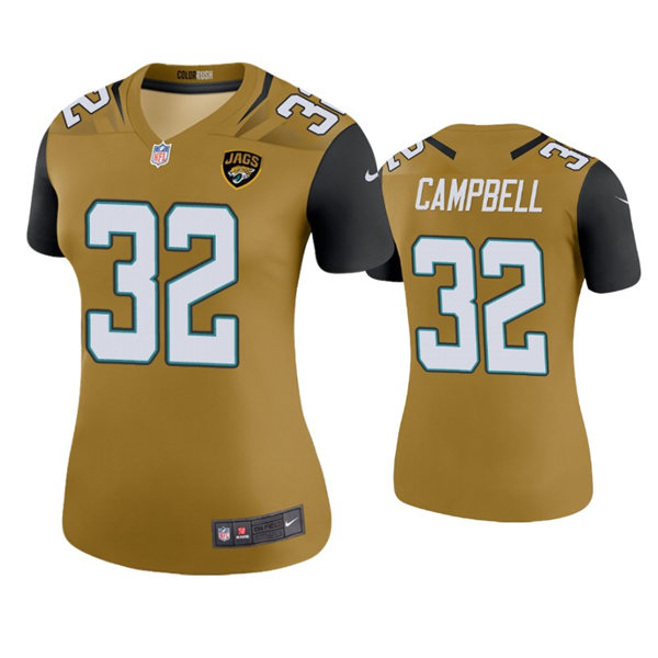 Womens Jacksonville Jaguars #32 Tyson Campbell Nike Bold Gold Color Rush Jersey