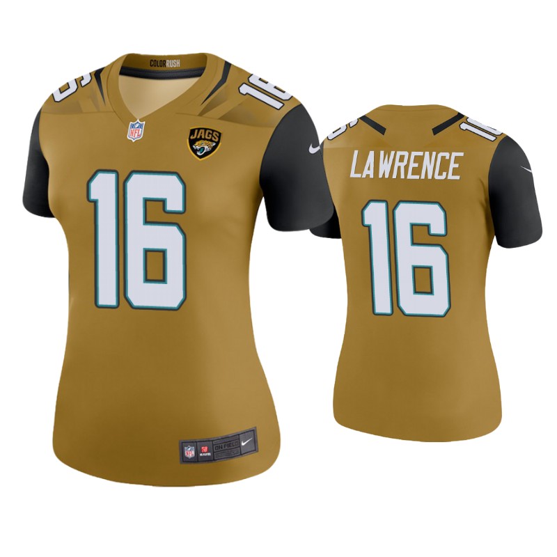 Womens Jacksonville Jaguars #16 Trevor Lawrence Nike Bold Gold Color Rush Jersey