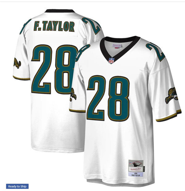 Mens Jacksonville Jaguars #28 Fred Taylor Mitchell&Ness White Legacy Throwback Jersey