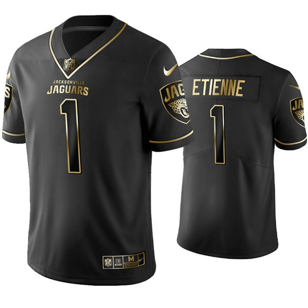 Mens Jacksonville Jaguars #1 Travis Etienne Jr. Nike Black Golden Edition Vapor Limited Jersey
