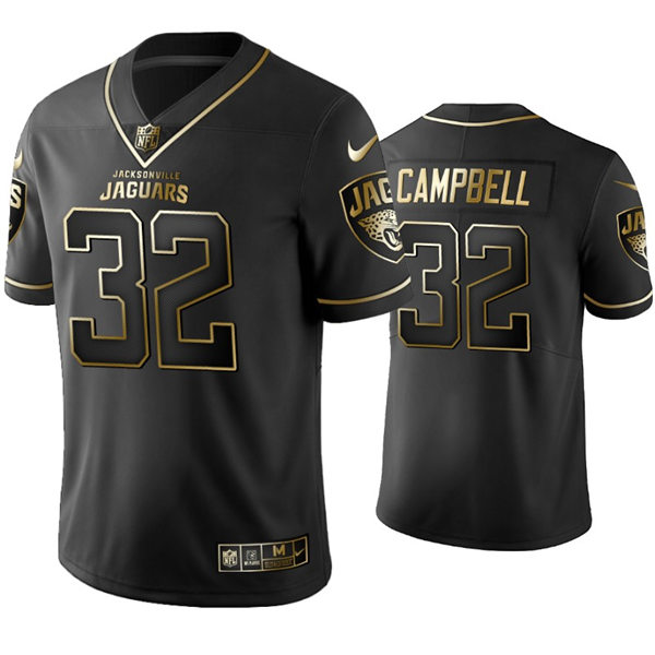 Mens Jacksonville Jaguars #32 Tyson Campbell Nike Black Golden Edition Vapor Limited Jersey