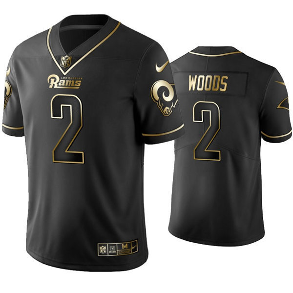 Mens Los Angeles Rams #2 Robert Woods Nike Black Golden Edition Vapor Limited Jersey