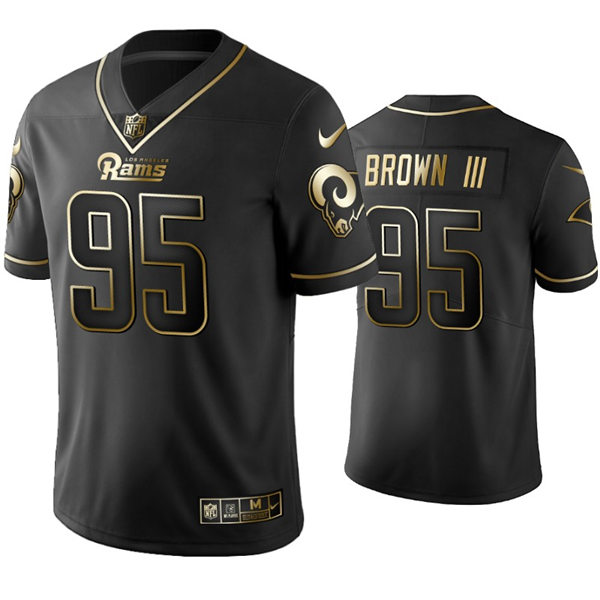 Mens Los Angeles Rams #95 Bobby Brown III Nike Black Golden Edition Vapor Limited Jersey