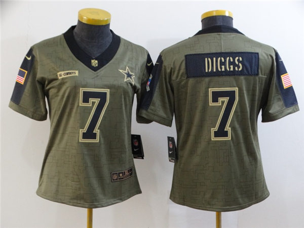 Womens Dallas Cowboys #7 Trevon Diggs Nike Olive 2021 Salute To Service Jersey