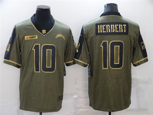Mens Los Angeles Chargers #10 Justin Herbert Nike 2021 Olive Golden Salute To Service Limited Jersey