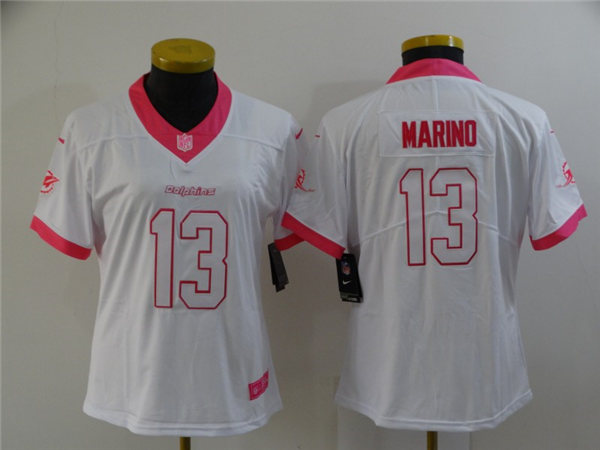 Womens Miami Dolphins Retired Player #13 Dan Marino Nike White Pink Fashion Jersey