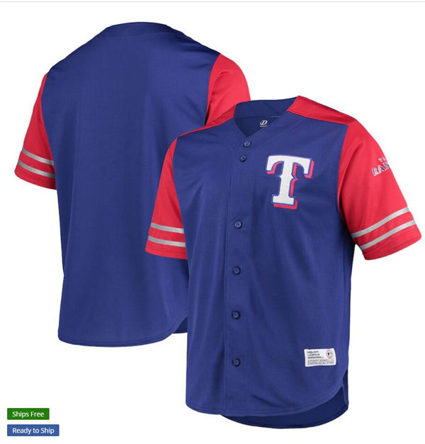 Mens Texas Rangers Custom Nike Royal Red Full Button Stitches Jersey