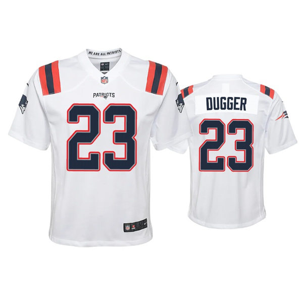 Youth New England Patriots #23 Kyle Dugger Nike White Limited Jersey 