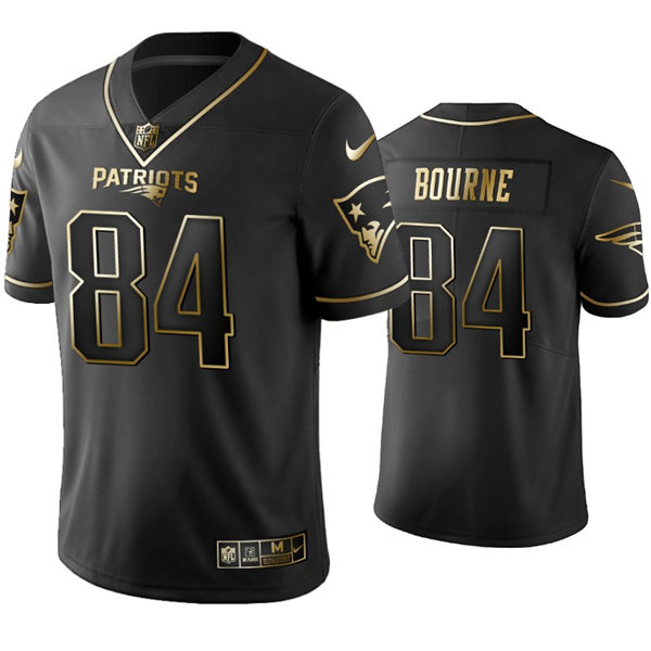 Mens New England Patriots #84 Kendrick Bourne Nike Black Golden Edition Vapor Limited Jersey