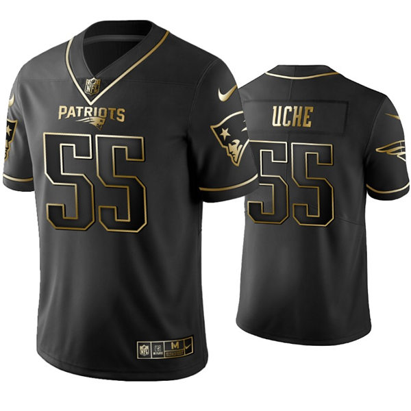 Mens New England Patriots #55 Josh Uche Nike Black Golden Edition Vapor Limited Jersey