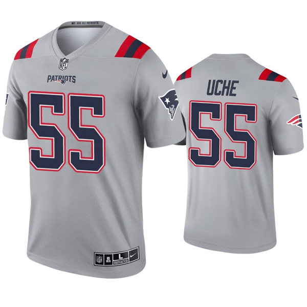 Mens New England Patriots #55 Josh Uche Nike 2021 Gray Inverted Legend Jersey