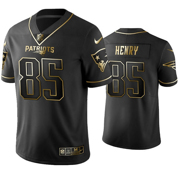 Mens New England Patriots #85 Hunter Henry Nike Black Golden Edition Vapor Limited Jersey