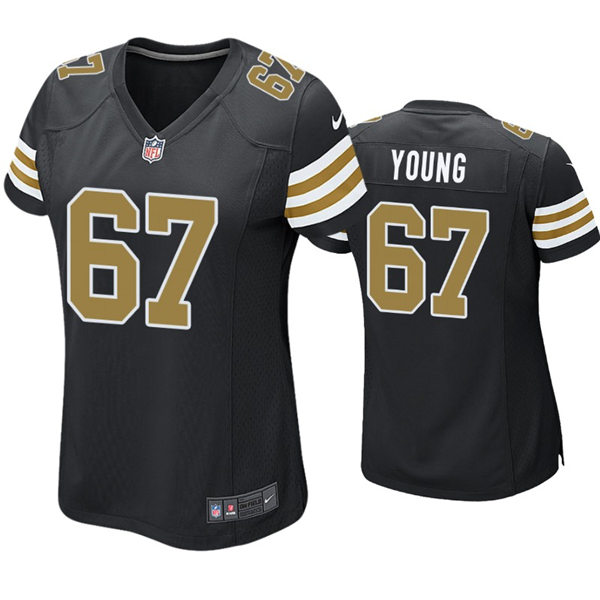 Womens New Orleans Saints #67 Landon Young Nike Black Alternate Stripe Sleeves Limited Jersey