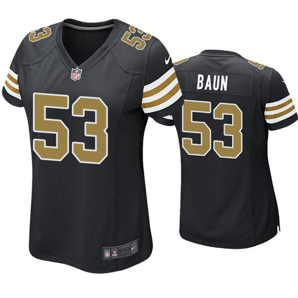 Womens New Orleans Saints #53 Zack Baun Nike Black Alternate Stripe Sleeves Limited Jersey