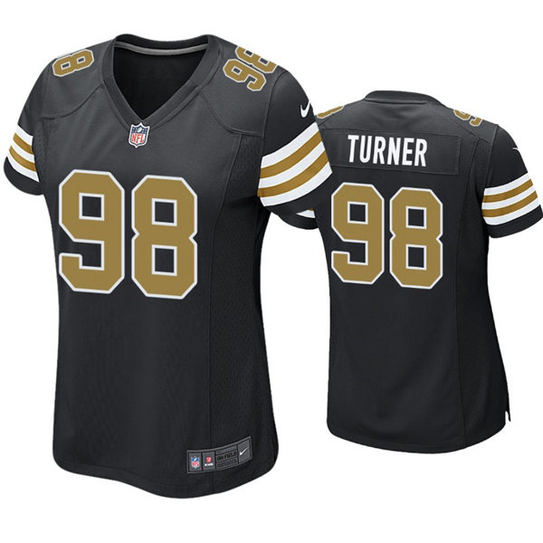 Womens New Orleans Saints #98 Payton Turner Nike Black Alternate Stripe Sleeves Limited Jersey