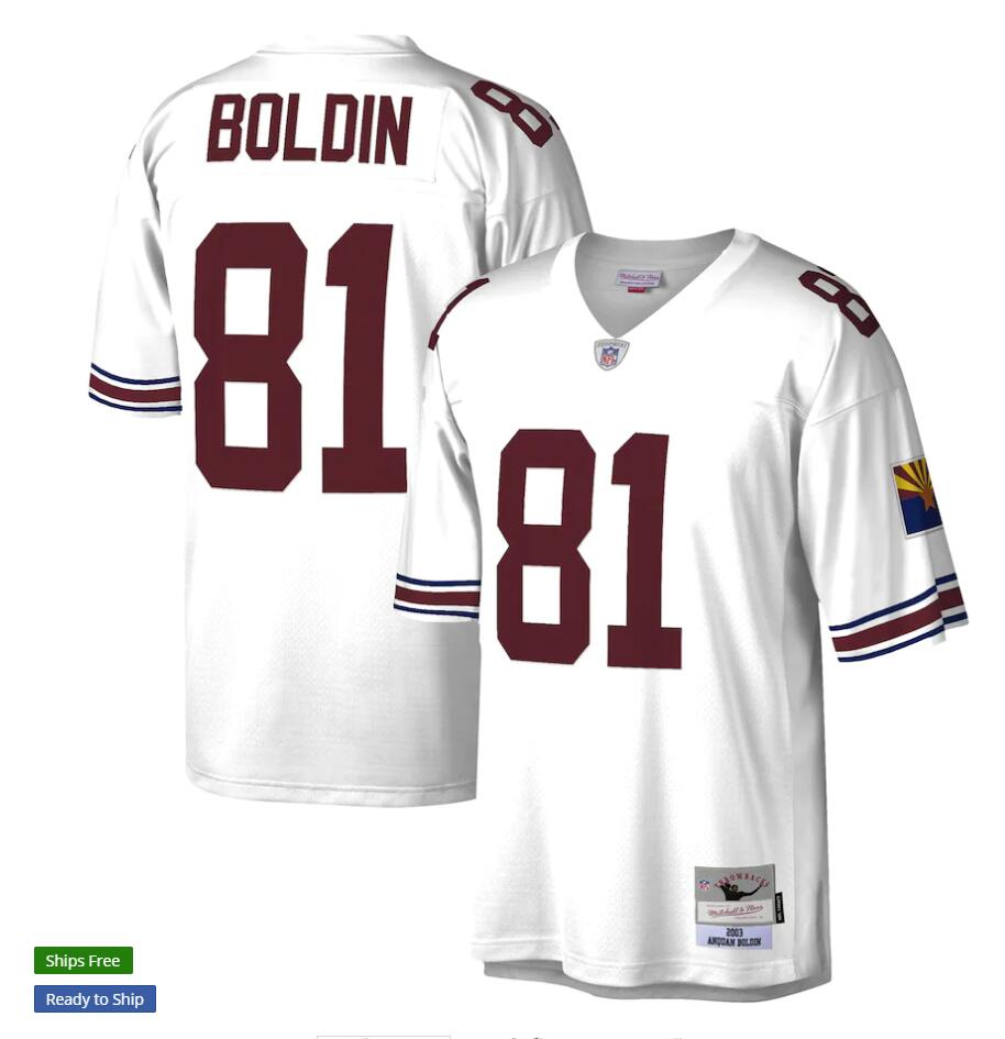 Mens Arizona Cardinals #81 Anquan Boldin Mitchell&Ness White 2003 Legacy Stitched Throwback Jersey