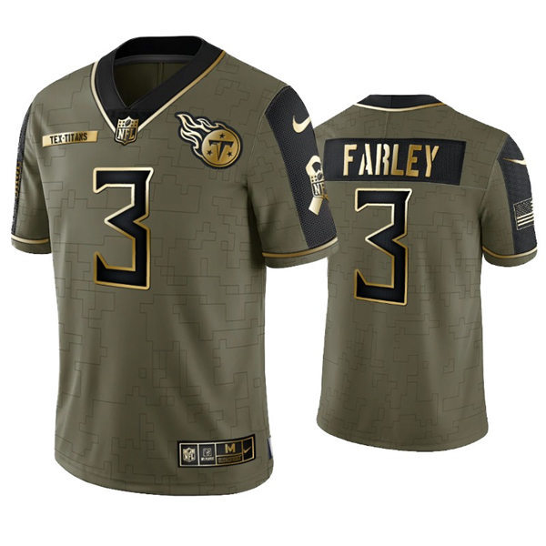 Mens Tennessee Titans #3 Caleb Farley Nike 2021 Olive Golden Salute To Service Limited Jersey