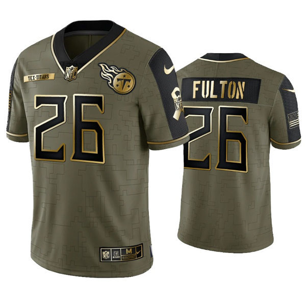 Mens Tennessee Titans #26 Kristian Fulton Nike 2021 Olive Golden Salute To Service Limited Jersey