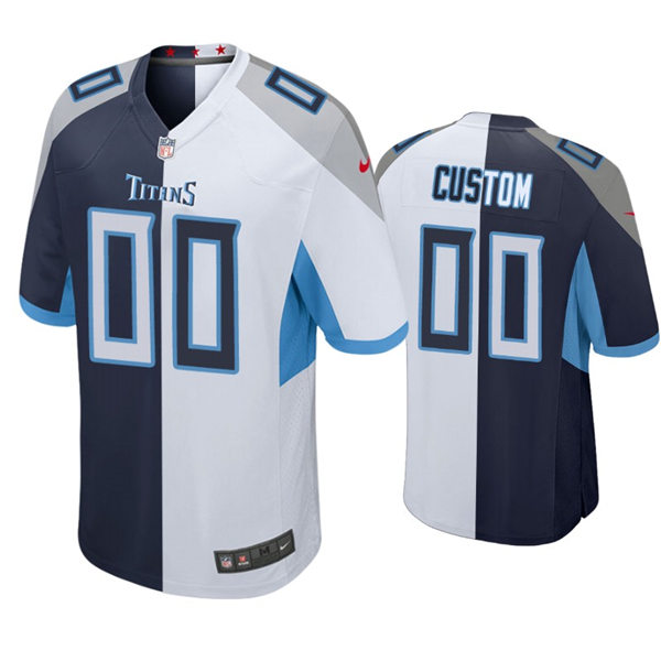 Mens Tennessee Titans Custom Nike Navy White Split Two-Tone Jersey