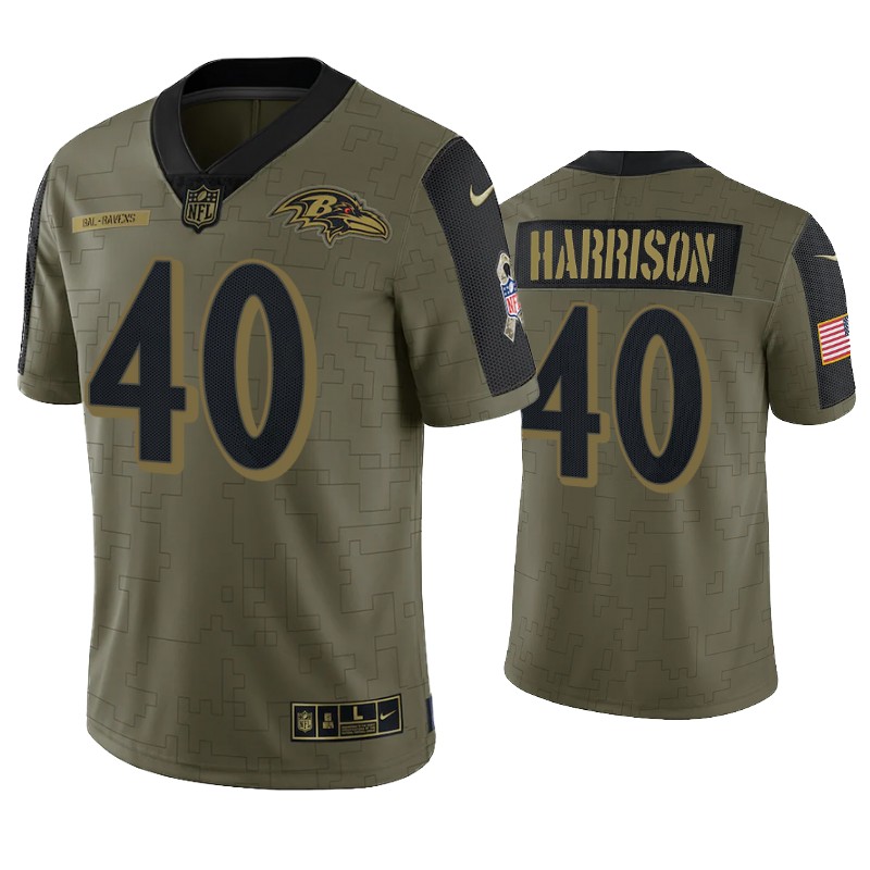 Mens Baltimore Ravens #40 Malik Harrison Nike Olive 2021 Salute To Service Limited Jersey
