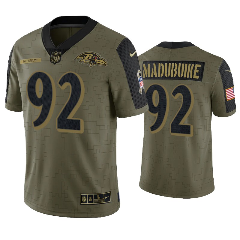 Mens Baltimore Ravens #92 Justin Madubuike Nike Olive 2021 Salute To Service Limited Jersey