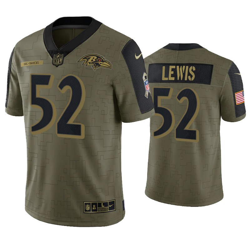 Mens Baltimore Ravens Retired Player #52 Ray Lewis Nike Olive 2021 Salute To Service Limited Jersey