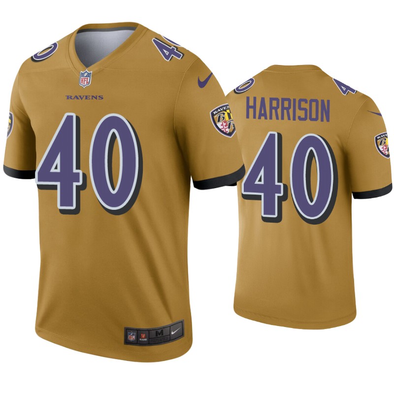 Mens Baltimore Ravens #40 Malik Harrison Nike Gold Inverted Legend Jersey