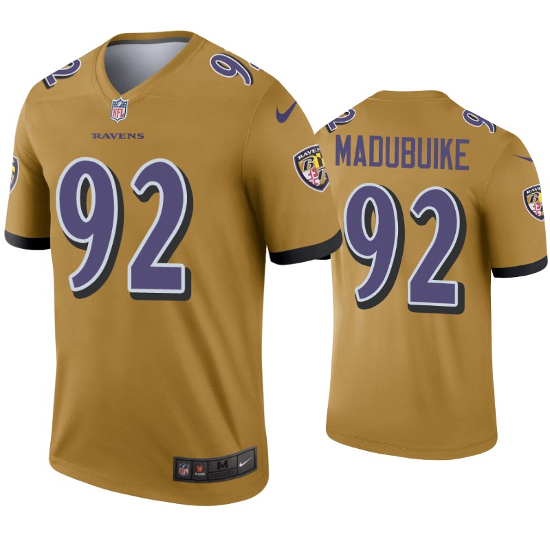 Mens Baltimore Ravens #92 Justin Madubuike Nike Gold Inverted Legend Jersey