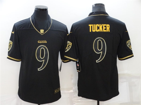 Mens Baltimore Ravens #9 Justin Tucker Nike Black Golden Edition Vapor Limited Jersey 
