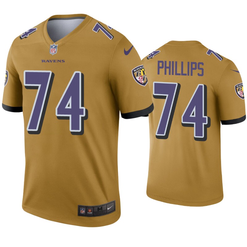 Mens Baltimore Ravens #74 Tyre Phillips Nike Gold Inverted Legend Jersey