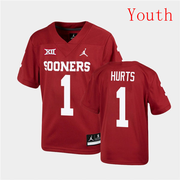 Youth Oklahoma Sooners #1 Jalen Hurts Crimson Jordan Brand Football Jersey
