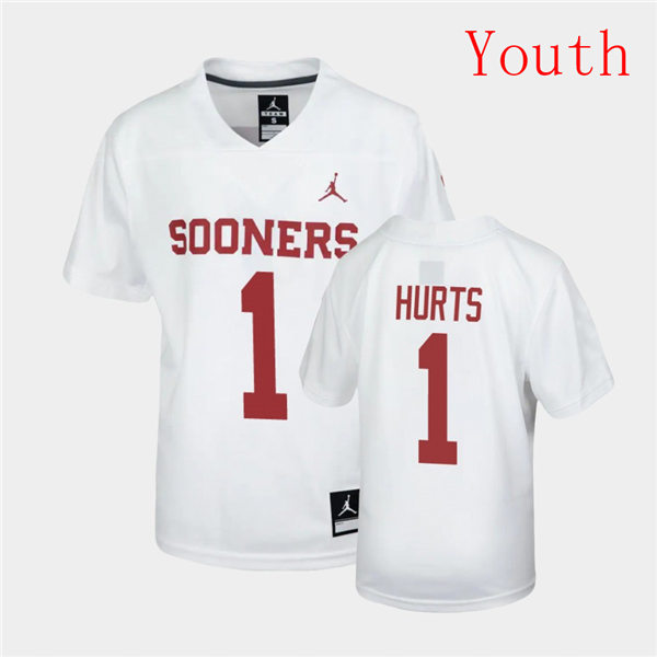 Youth Oklahoma Sooners #1 Jalen Hurts White Jordan Brand Football Jersey